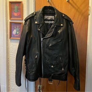 Vintage Motorcycle Jacket Black Leather Lace Up Side Detail